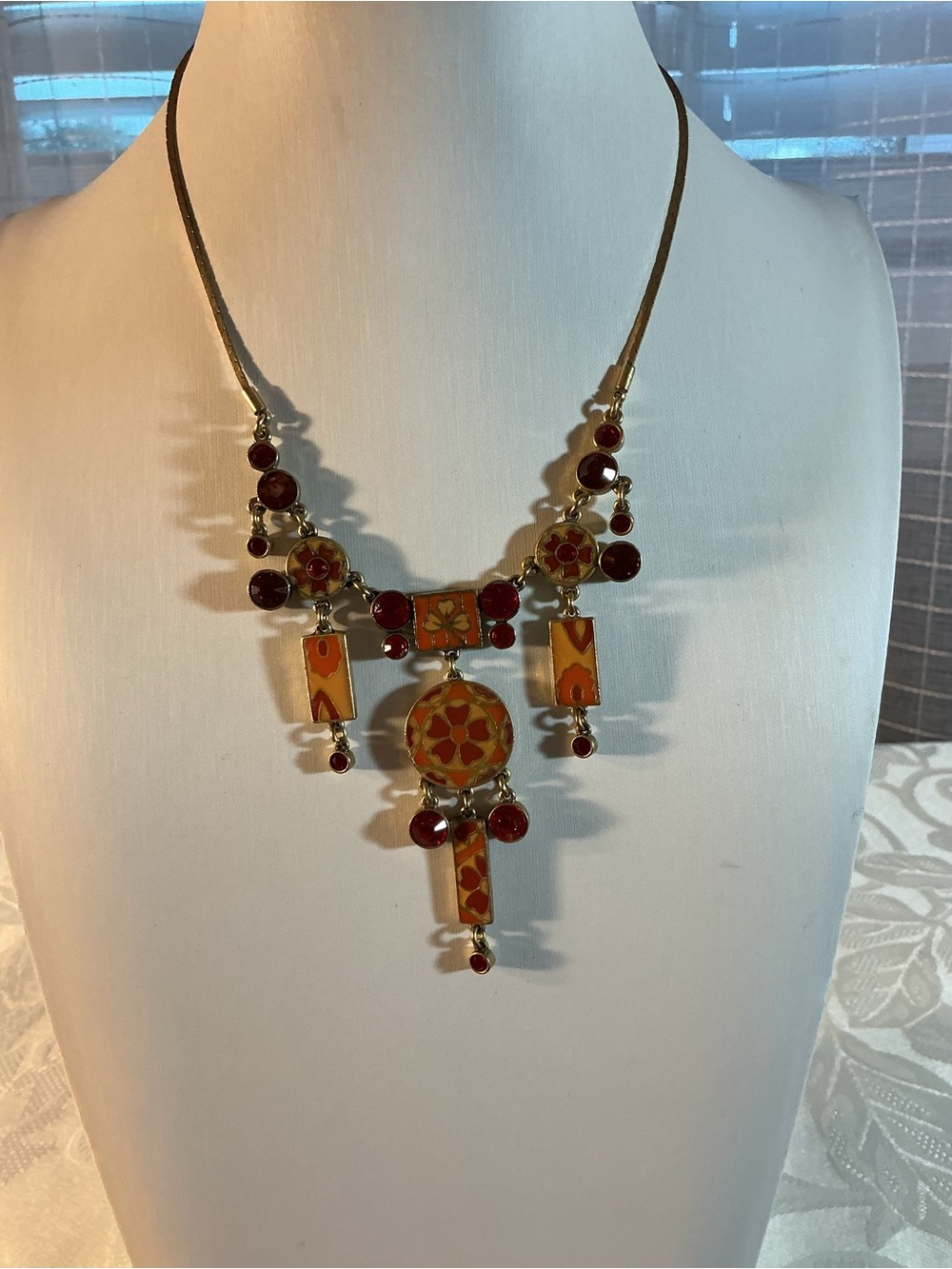 PILGRIM Danish Design Red Enamel & Swarovski Crystal 14k Gold Plated Necklace